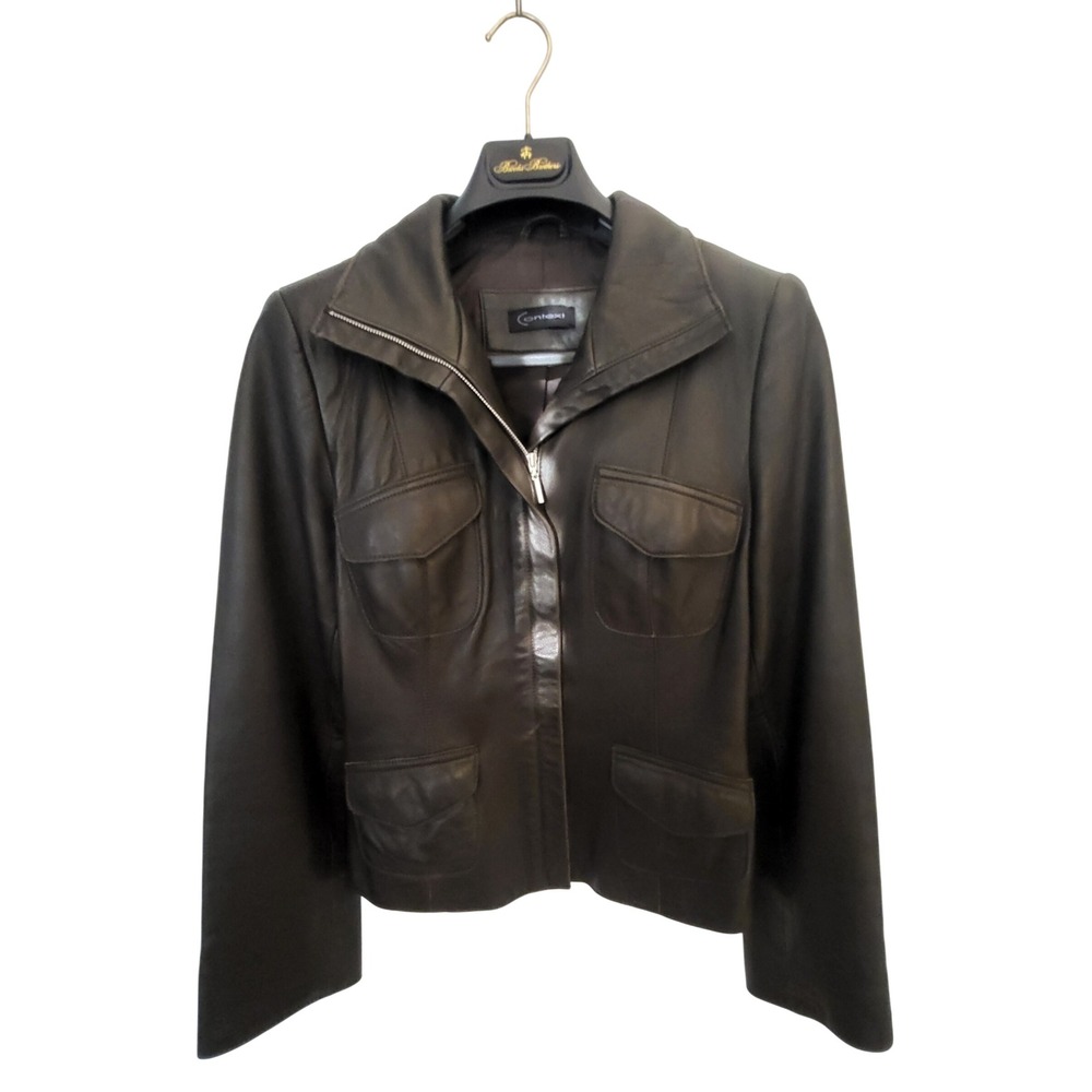 Context Womens Brown Leather Jacket - Size Medium‎